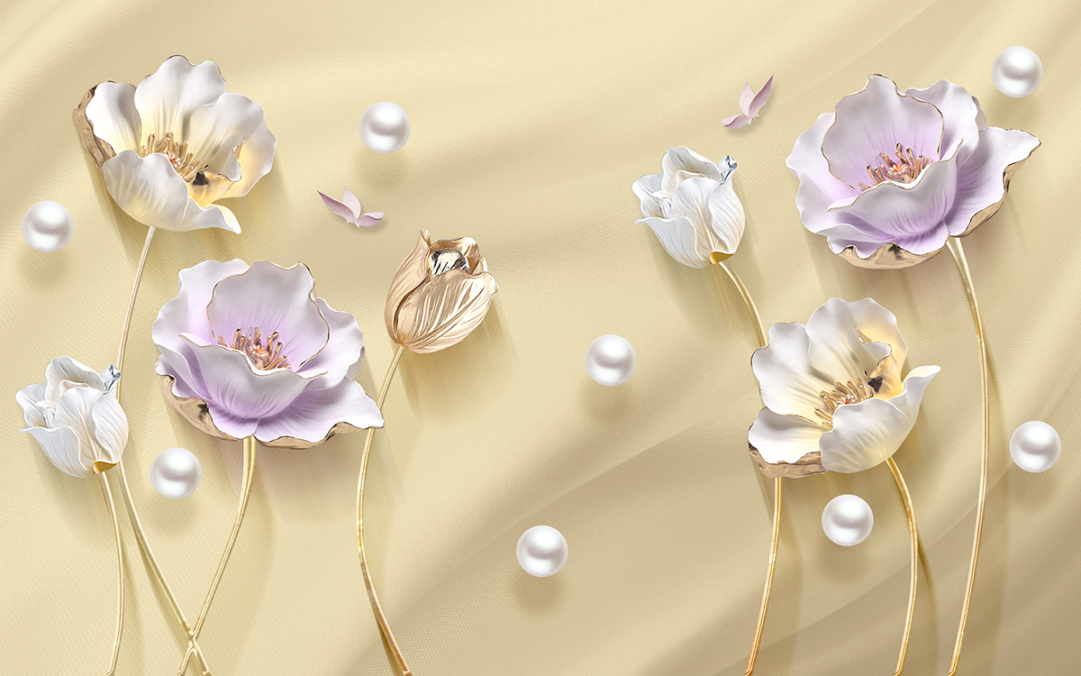 A close up of flowers and pearls
