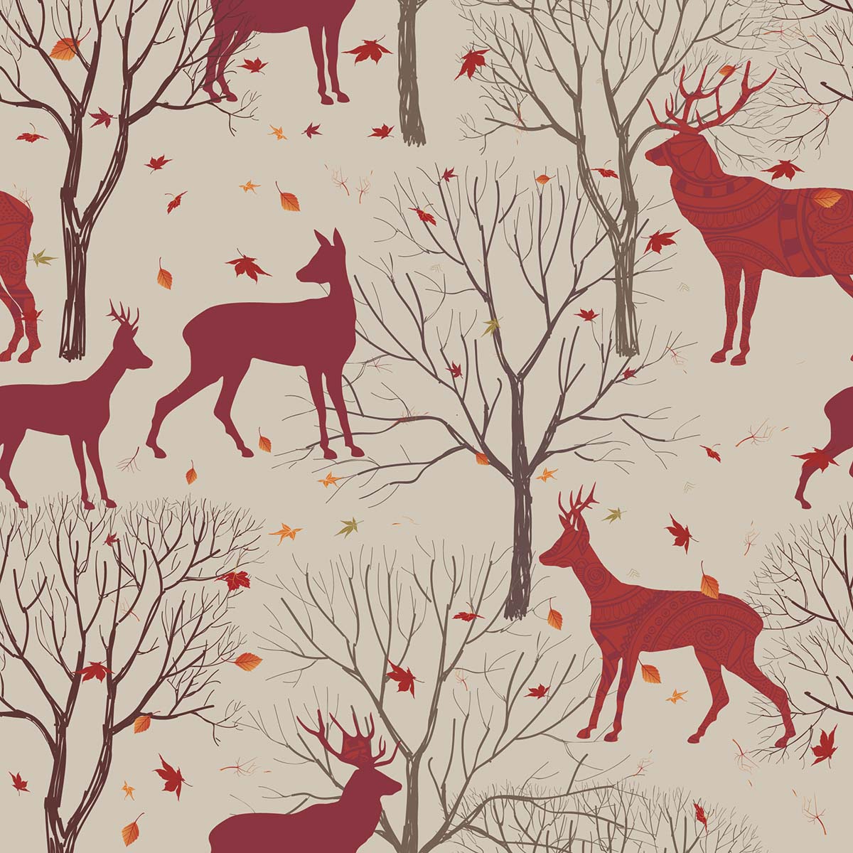 A pattern of deer and trees