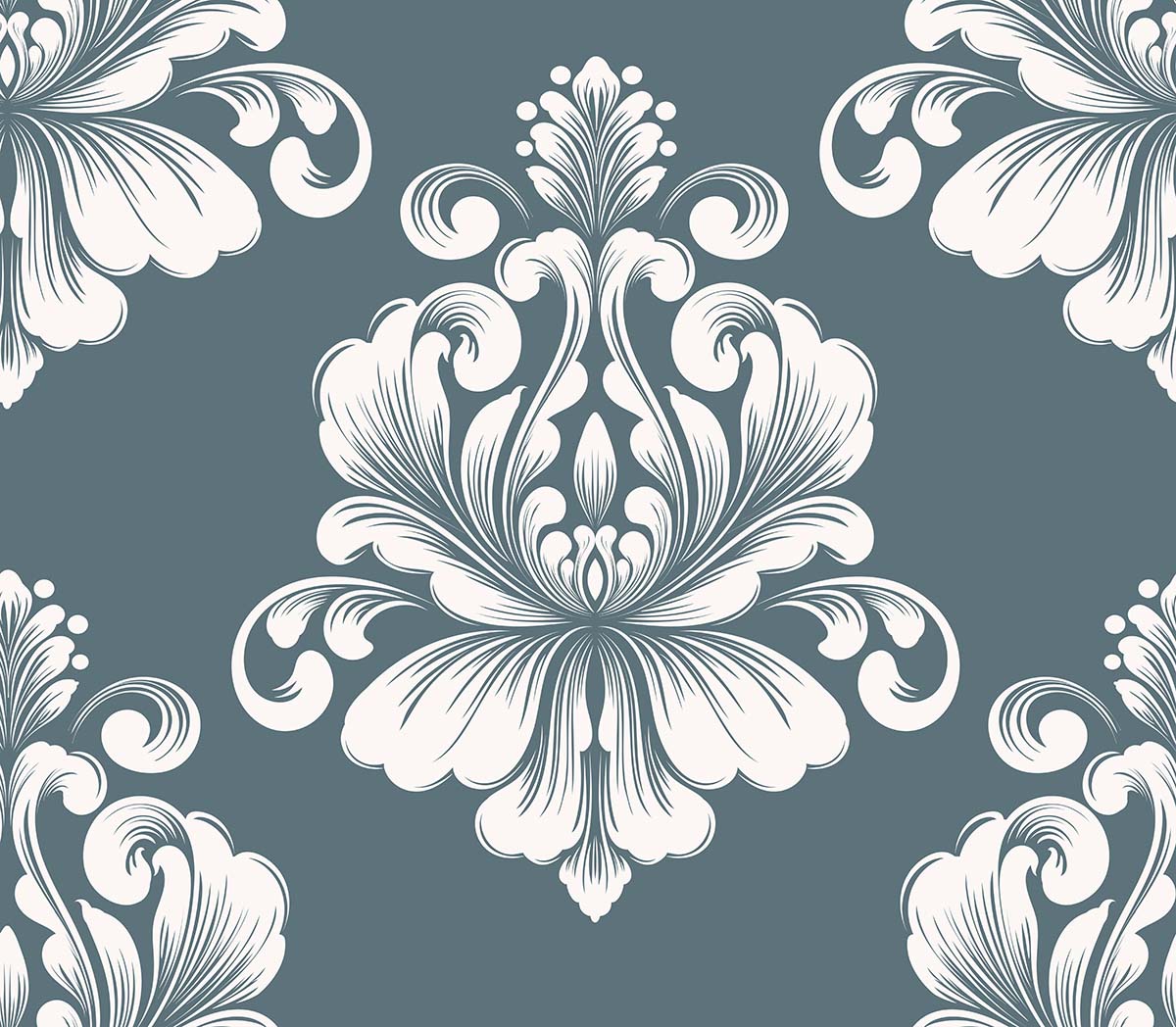 A pattern of white and blue floral designs