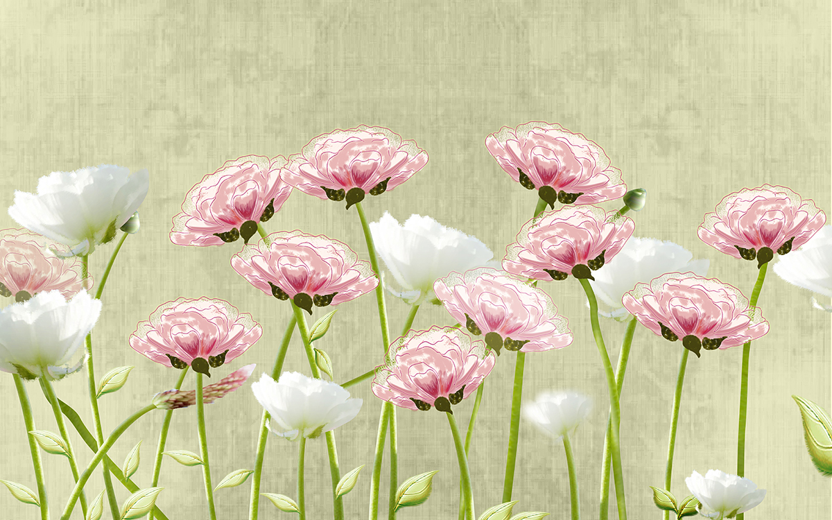 A group of pink and white flowers