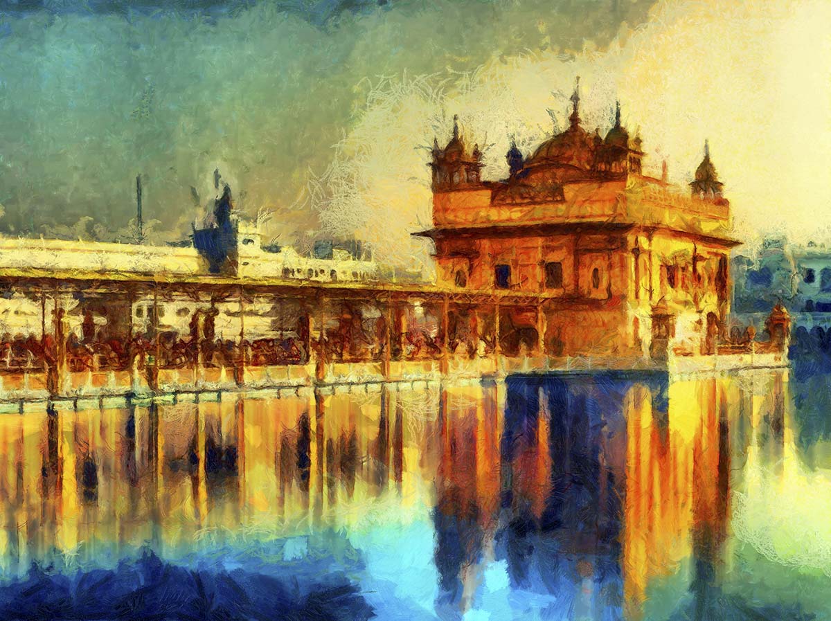 Harmandir Sahib next to a body of water