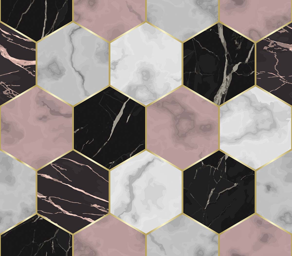 A pattern of hexagons with gold lines