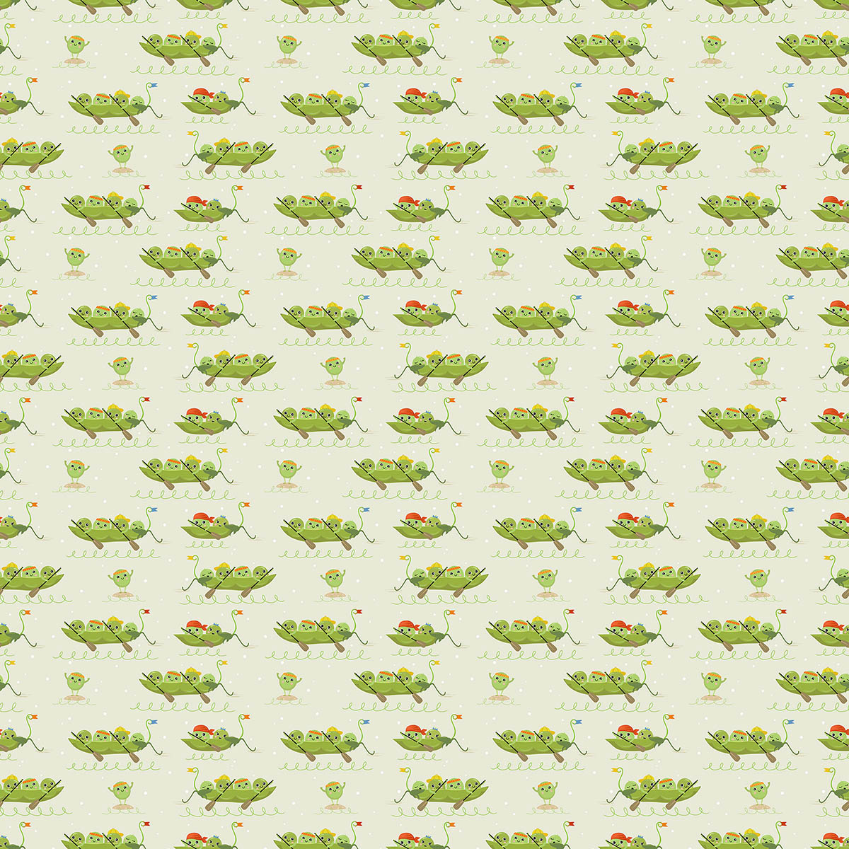 A seamless pattern of peas in a boat