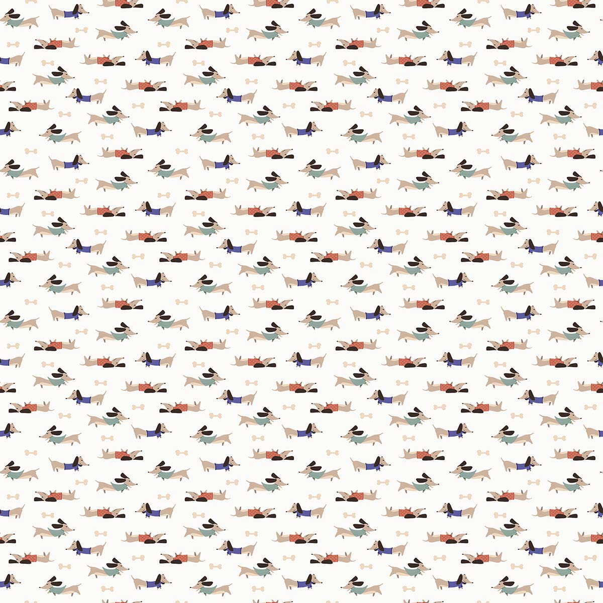 A pattern of dogs wearing clothes