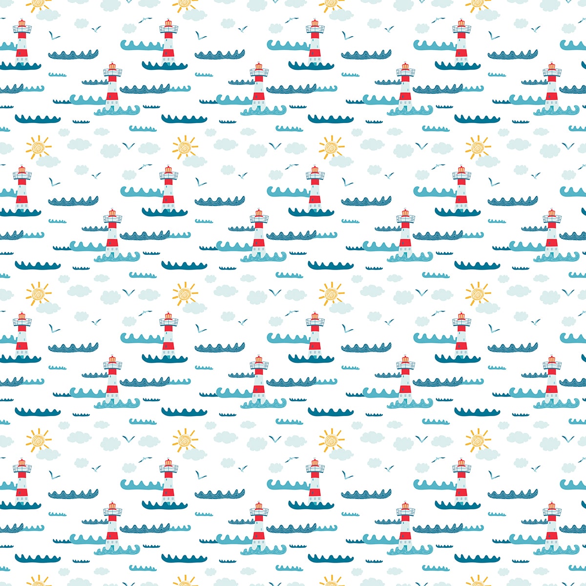 A pattern of lighthouses and waves