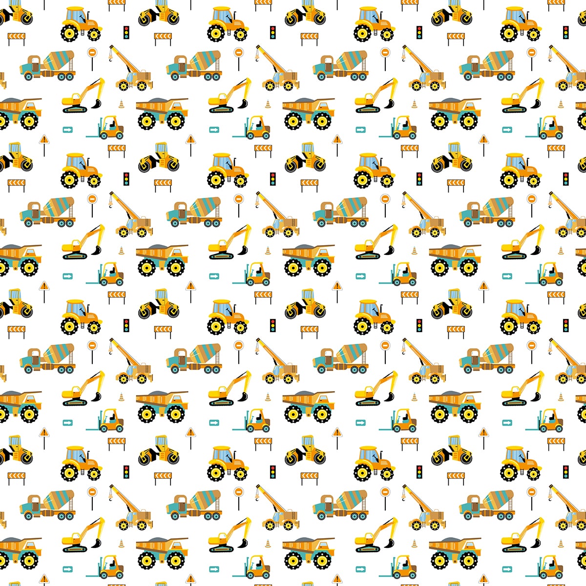 A pattern of construction vehicles
