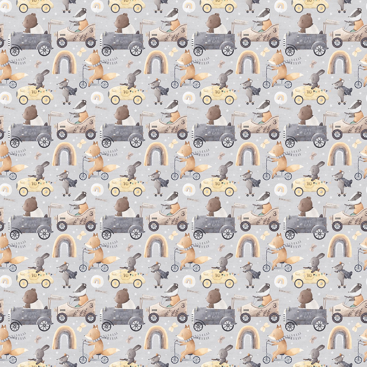 A pattern of animals on a grey background