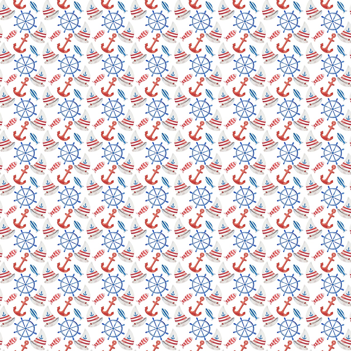 A pattern of watercolor nautical objects