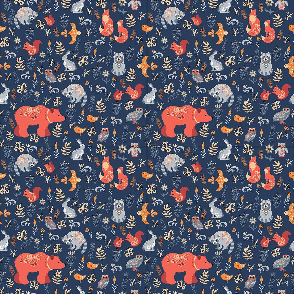 A pattern of animals and birds